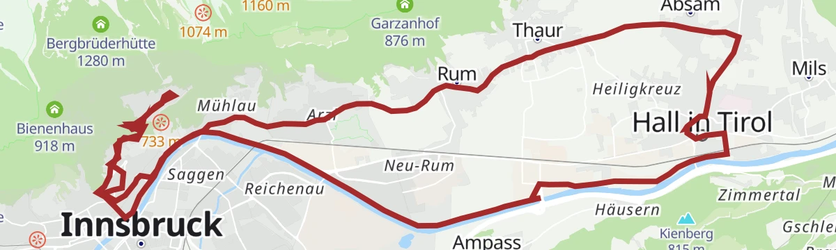 Route map: Über dem Inntal mittelschwere Rennradtour in Hall Tirol